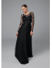 Long Sleeves Black Lace Wedding Dress Photoshoot Dress